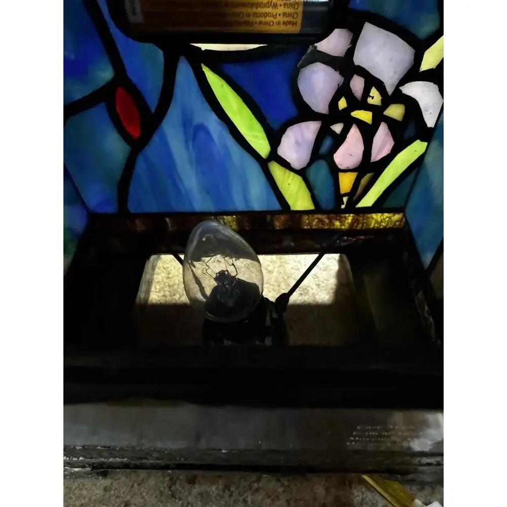 Dale Tiffany Stained Glass Dragonfly Floral Desk Clock Roman Numerals Multicolor